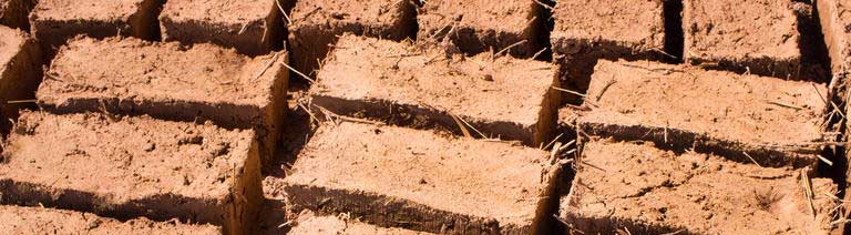 Sun dried clay bricks with straw