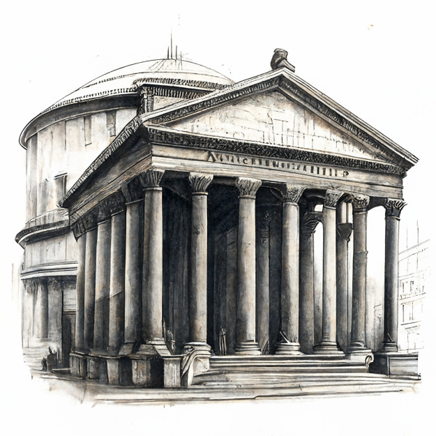 ancient roman pantheon old sketch realistic